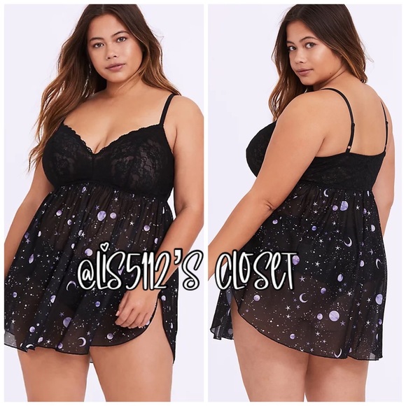 Torrid Black Lace & Galaxy Mesh Babydoll Chemise Lingerie Nightie 4X - Picture 15 of 15
